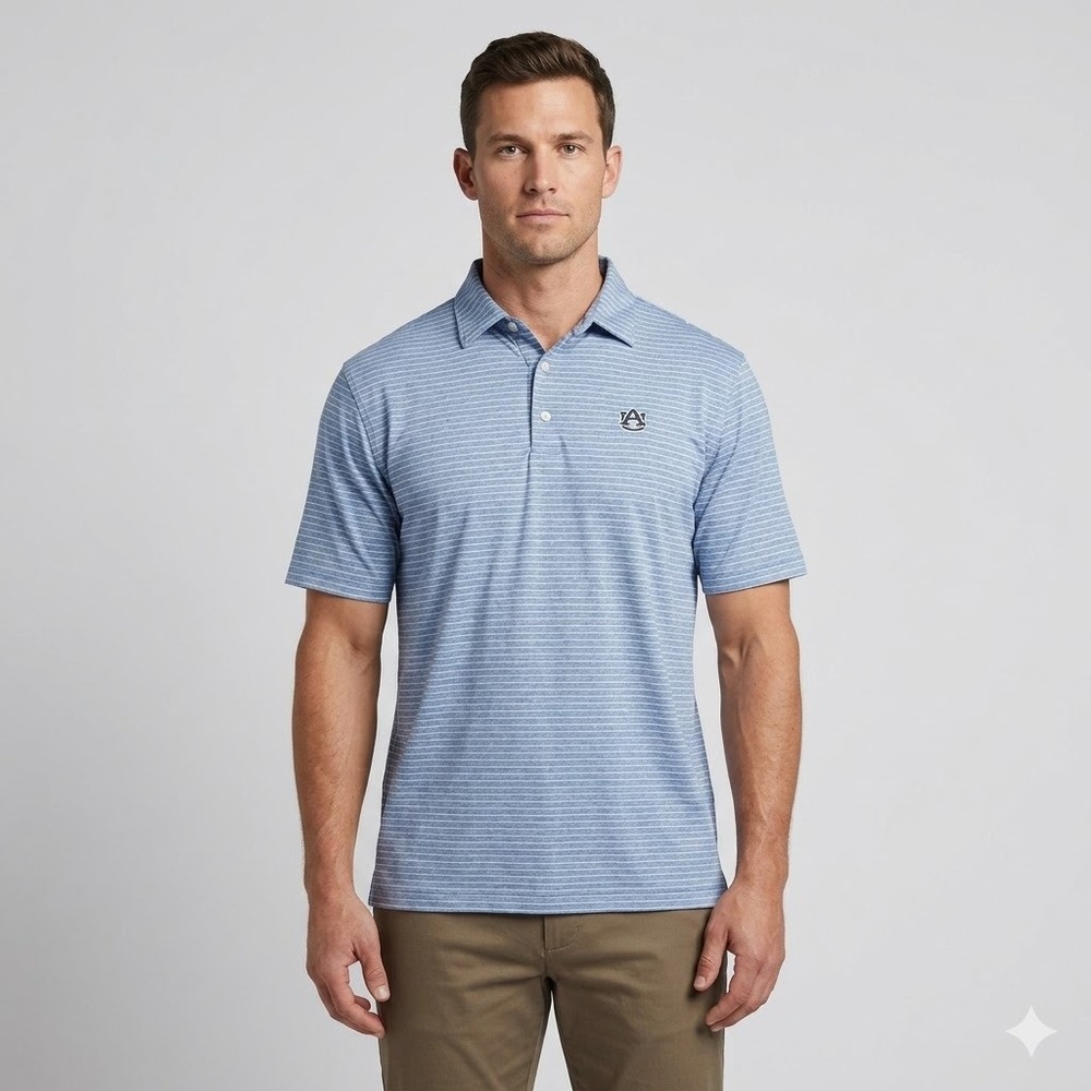 J&M Collection Auburn Tigers Striped Short Sleeve Polo Shirt Sz L Blue